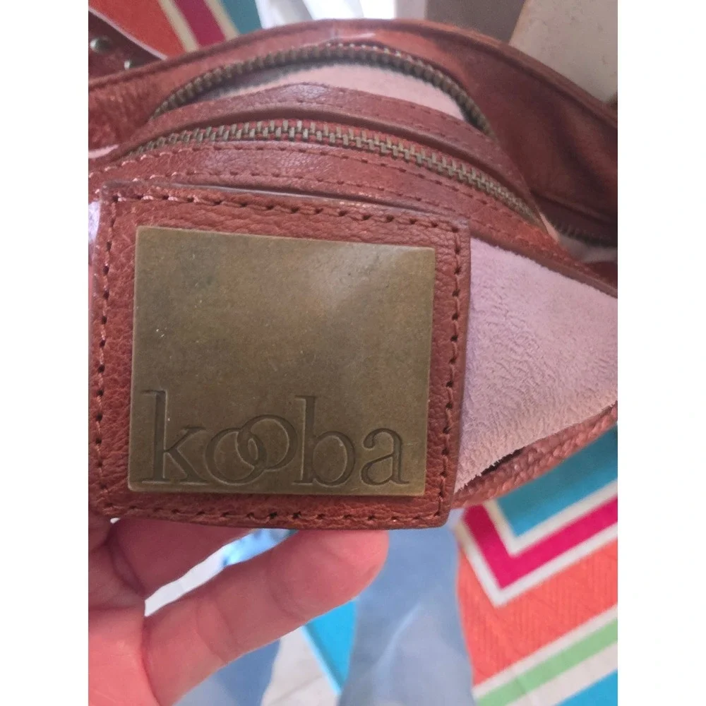 Koba Cognac Brown Leather Studded Hobo Shoulder Bag Brass Hardware Boho